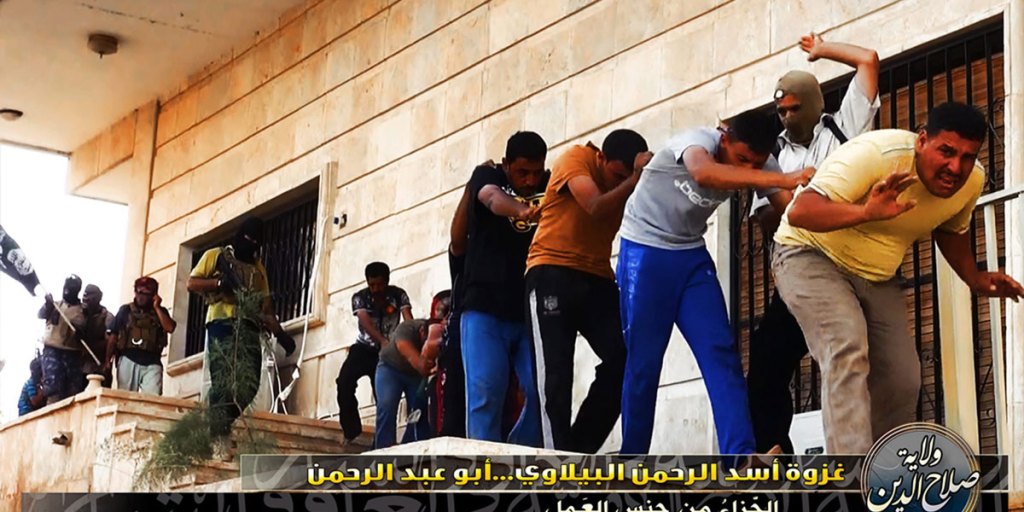 This photograph uploaded to Twitter by jihadist group Welayat Salahadden allegedly shows Iraqi soldiers in civilian clothes being taken by gunmen from the Islamic State of Iraq and the Levant.