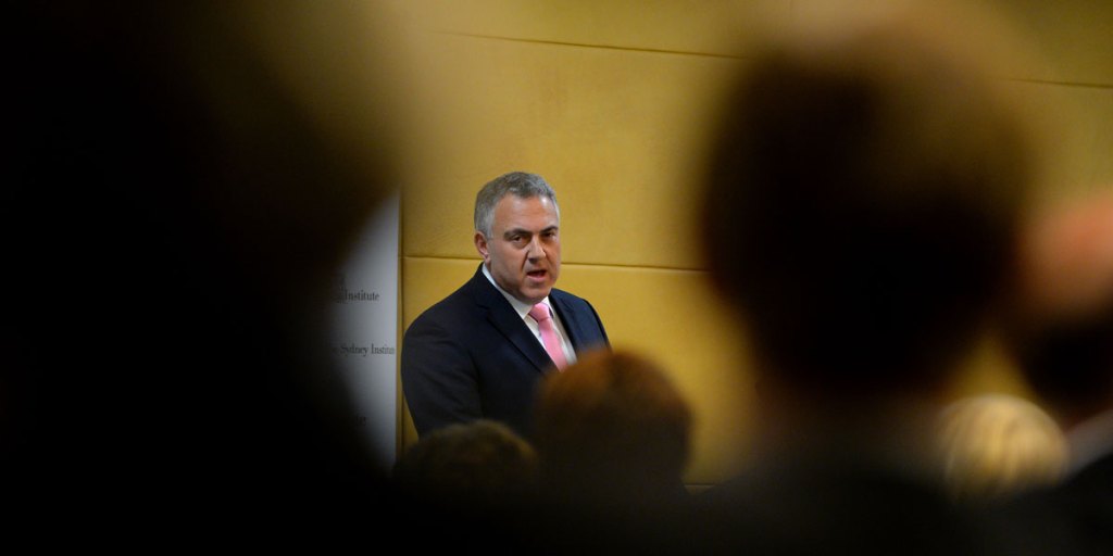 Treasurer Joe Hockey defends his budget during a speech to the Sydney Institute this month.