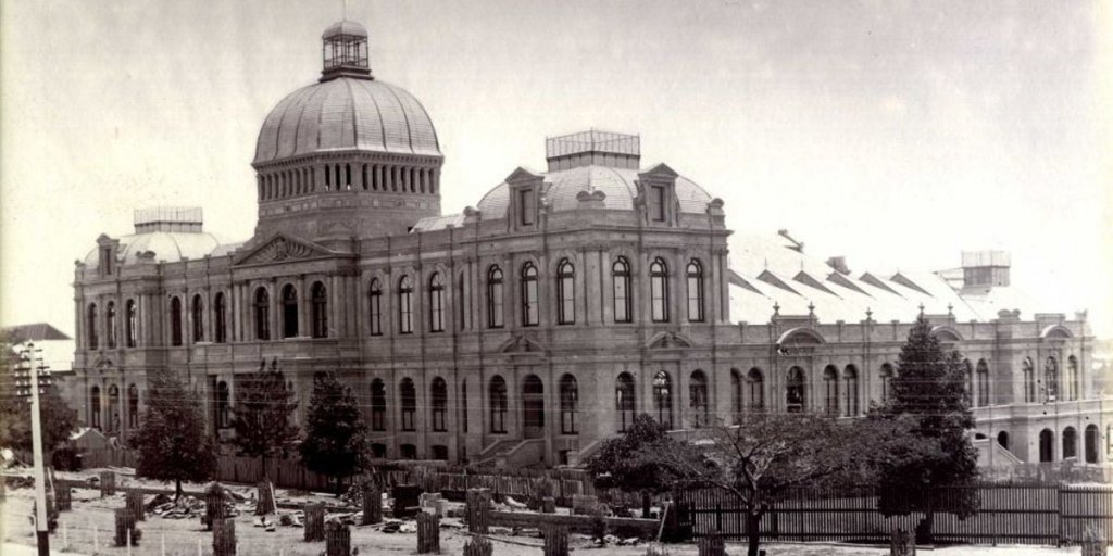 The Jubilee Exhibition Building c. 1887 was replaced with the Napier Building at the University of Adelaide.