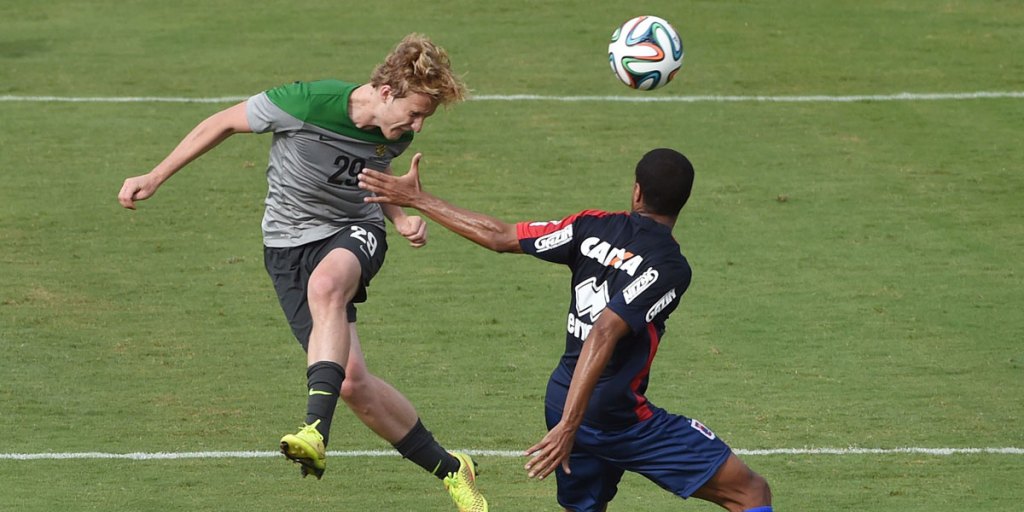 Socceroo Ben Halloran in action during a practice match against Brazilian State League side Parana Clube.