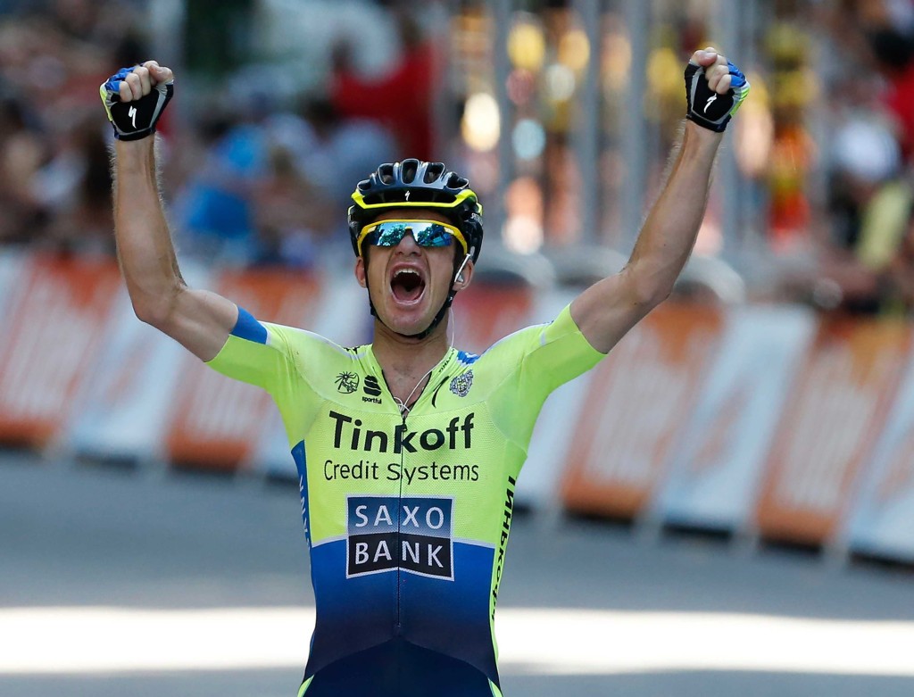 Michael Rogers of Australia celebrates as he crosses the finish line