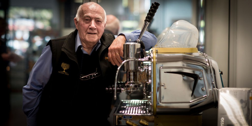 Fulvio Pagani with his classic 1953 Faema coffee machine. Photo: Nat Rogers/InDaily