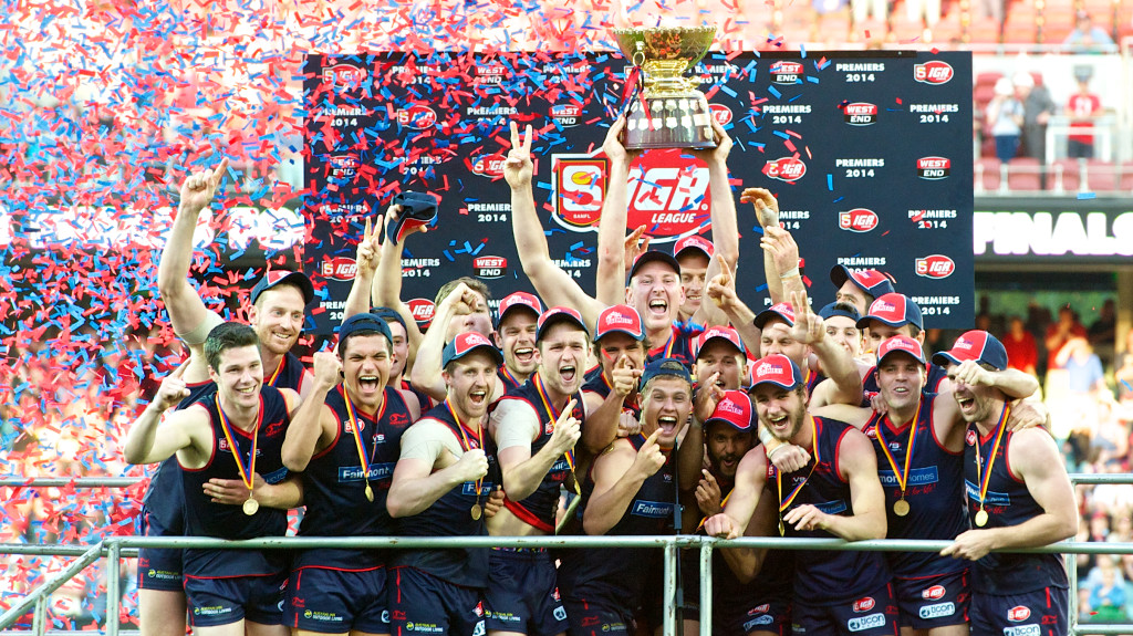 Norwood players with that premiership feeling. Image by Michael Errey.