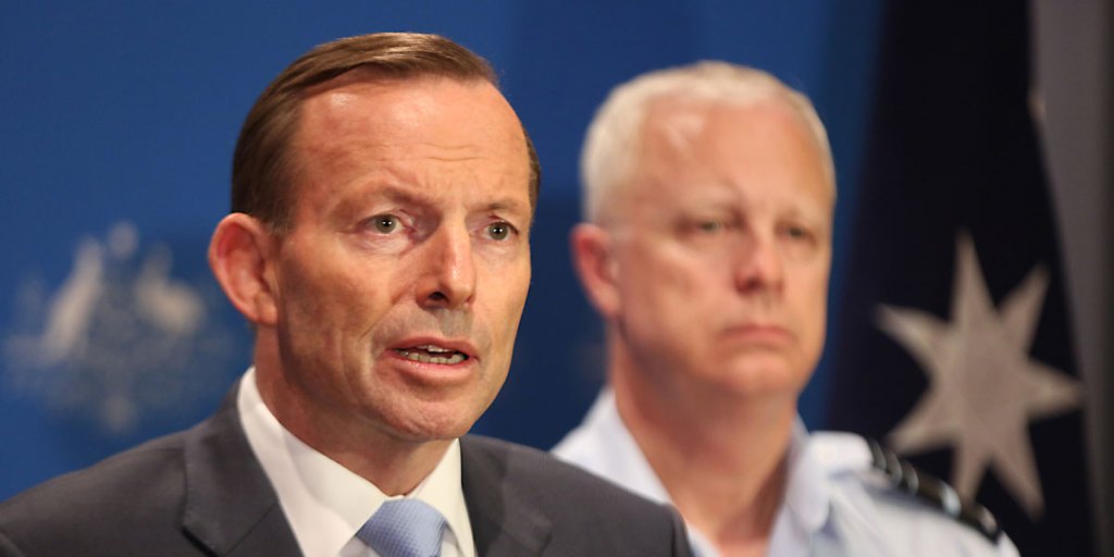 Prime Minister Tony Abbott with Chief of the Defence Force, Air Chief Marshal Mark Binski.