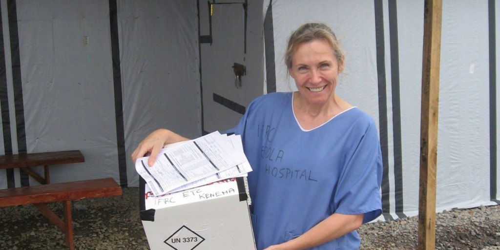 Registered nurse Sue-Ellen Kovack working in an Ebola hospital in Sierra Leone.