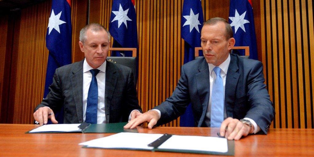 Jay Weatherill (left) with his preferred "Opposition Leader", Tony Abbott.