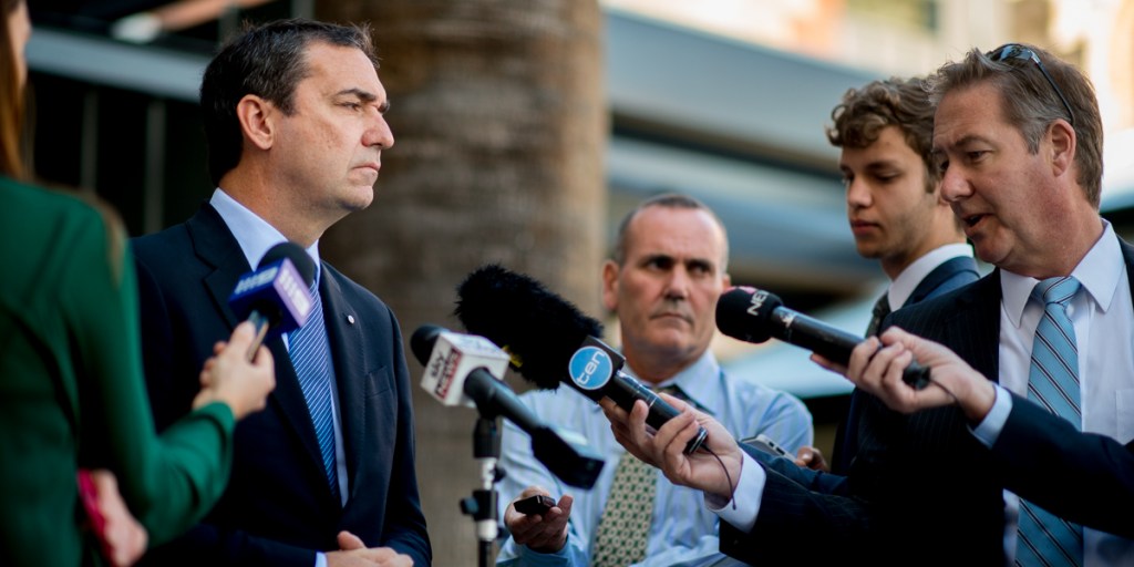 A grim-faced Steven Marshall faces the media this week. Photo: Nat Rogers/InDaily 