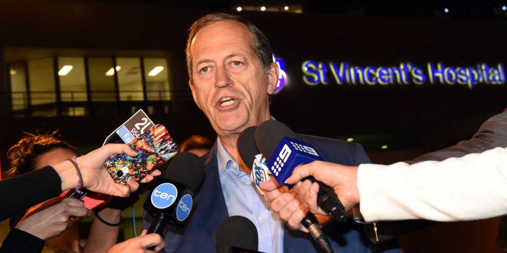 Cricket Australia team doctor Peter Brukner briefs the media outside Sydney's St Vincent's Hospital last night.