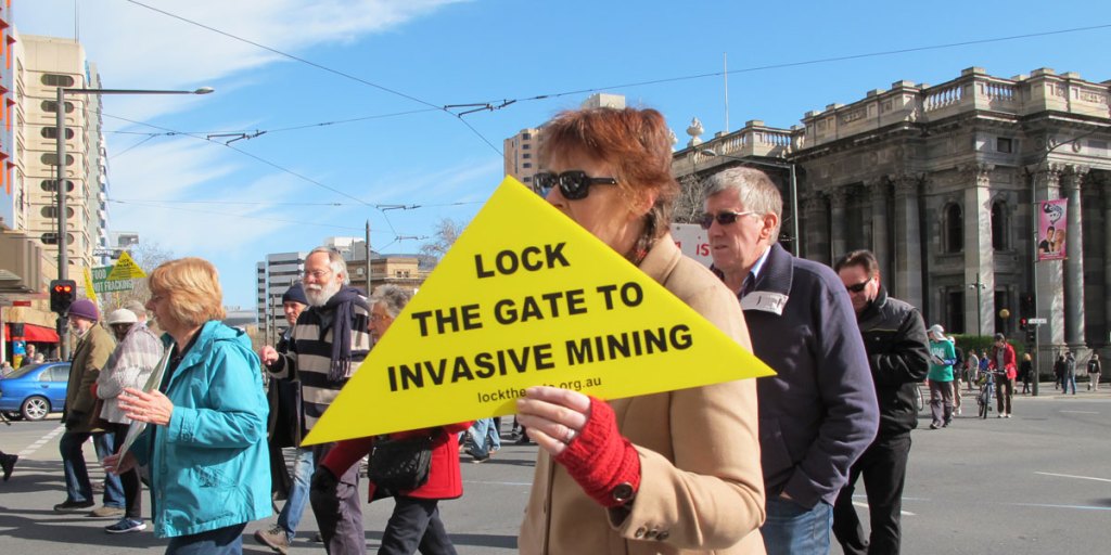 Environmental activists and landowners from the South East protest against fracking. AAP image