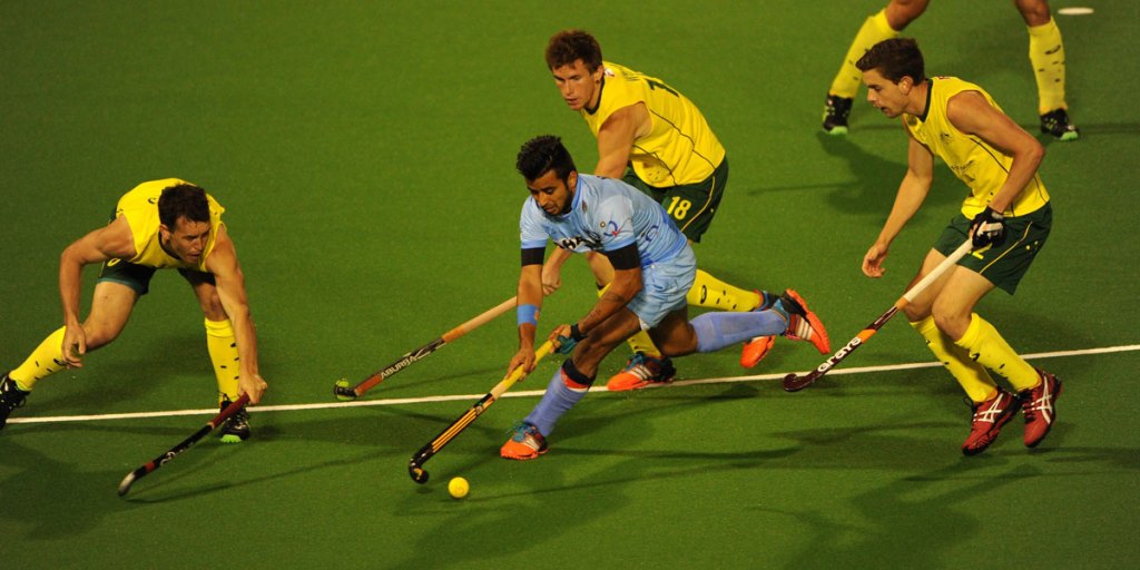 India's Manpreet Singh from India traps the ball during the second Test against Australia.