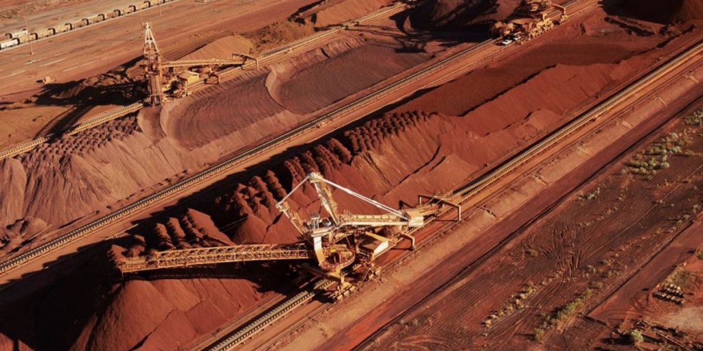 Iron ore being stockpiled for export at Port Hedland in Western Australia.