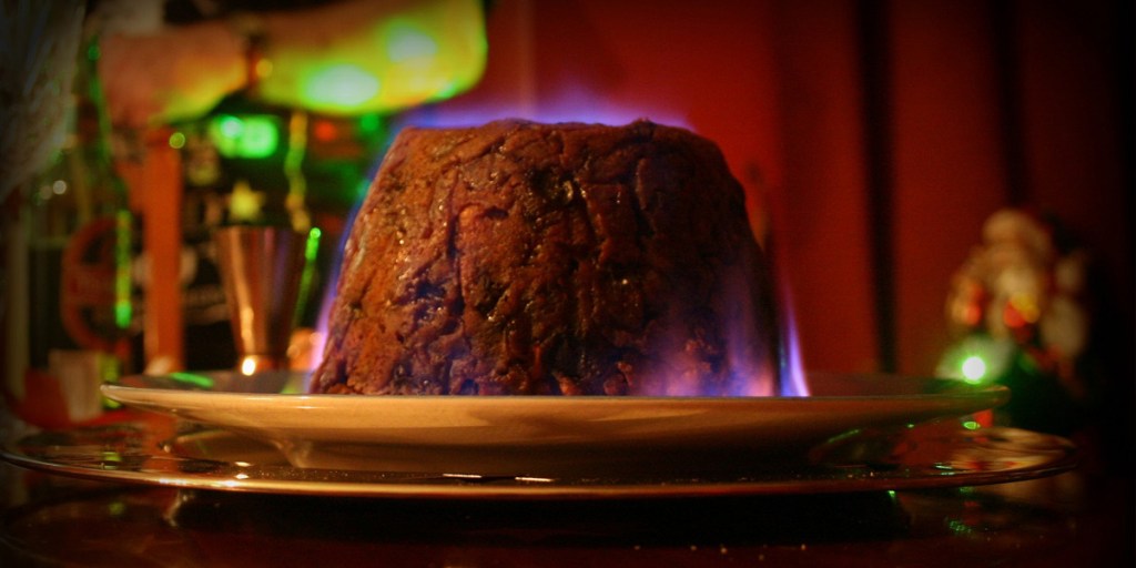The flaming pudding requires a splash of alcohol. 