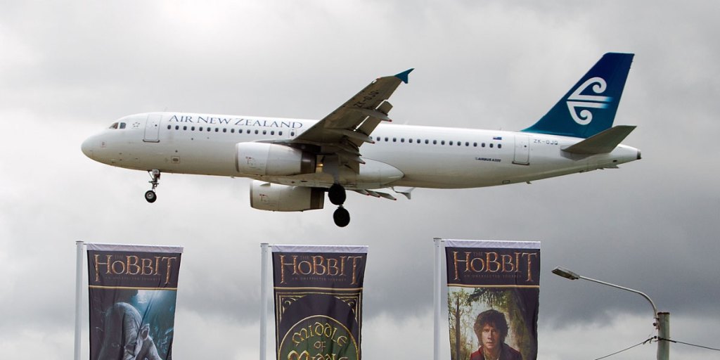 An Air New Zealand flight comes in to land at Wellington airport.