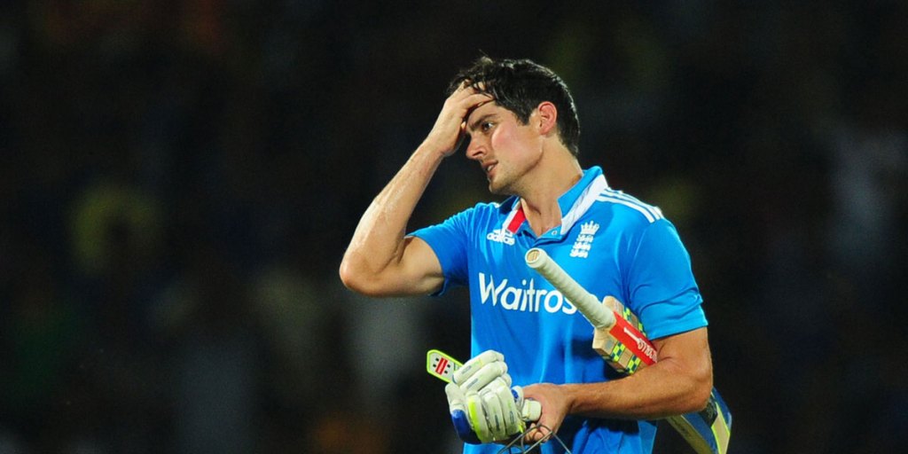 Alastair Cook shows his despair after being dismissed in the final ODI against Sri Lanka.