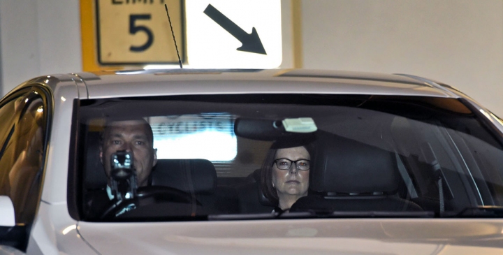 Julia Gillard leaving the royal commission earlier this year. AAP image