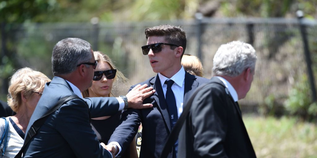NSW bowler Sean Abbott arrives for the funeral of Australian cricket batsman Phillip Hughes in Macksville last week.