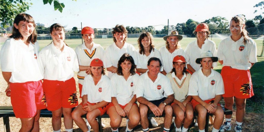 The victorious South Australia cricket team from 1994-95, with coach Denis Brien.