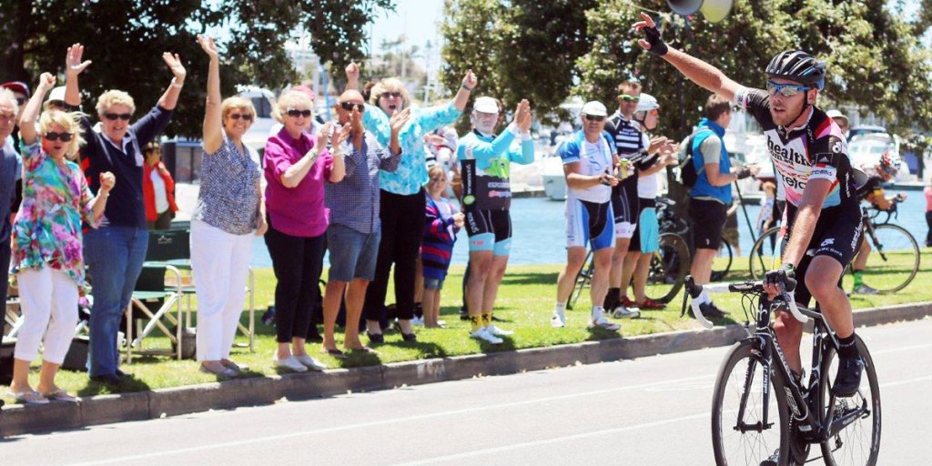 Cameron Bayly wins the Les Gill street race. Photo: Peter Argent