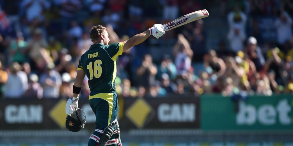 Australia's Aaron Finch celebrates a one-day century against South Africa last November.
