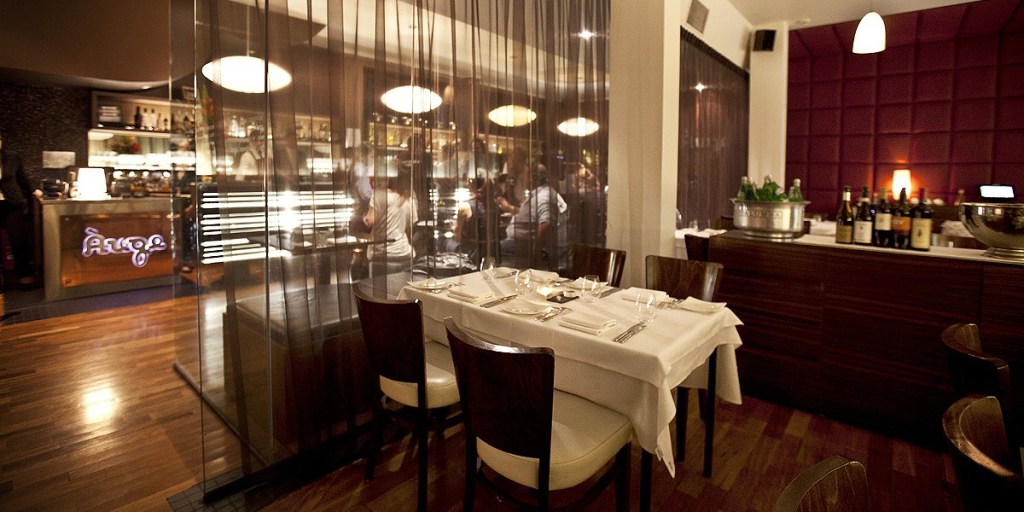 The plush dining room at Auge.
