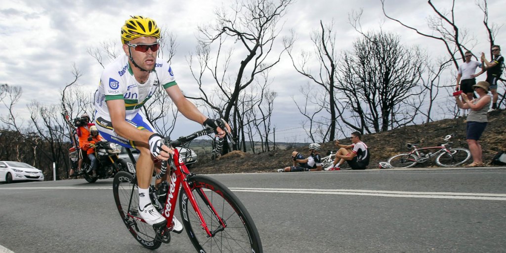Jack Bobridge races up Checkers Hill during stage one of the Tour Down Under.