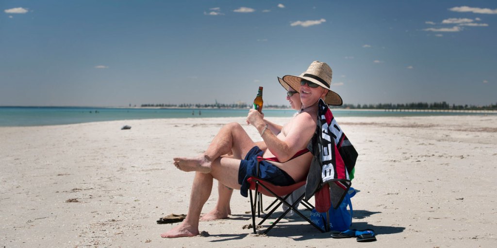 Soaking up the sun on Semaphore Beach.
