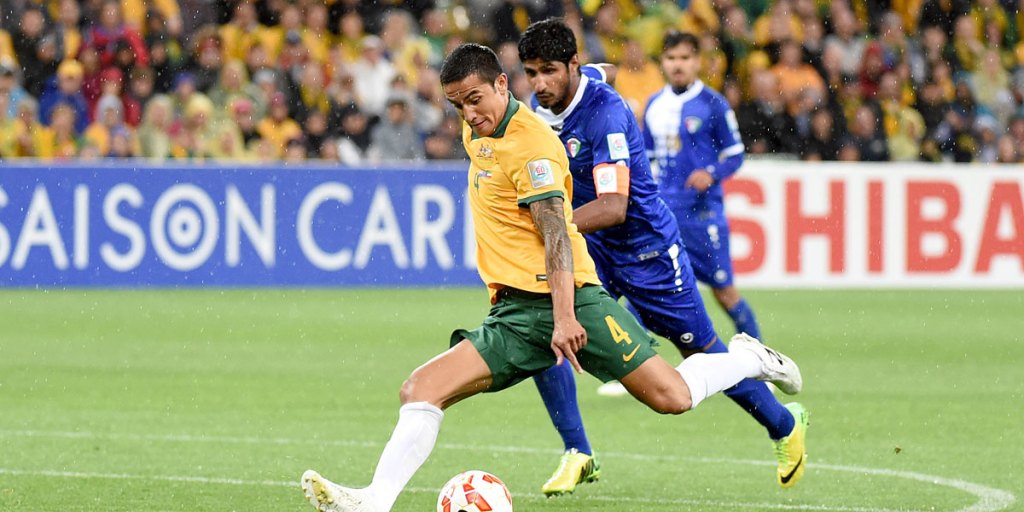 Tim Cahill prepares to strike against Kuwait last Friday.