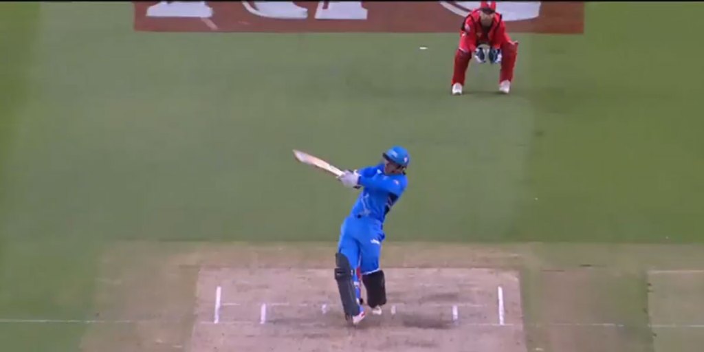 Travis Head launches another six in a brutal attack on Ben Stokes' bowling.