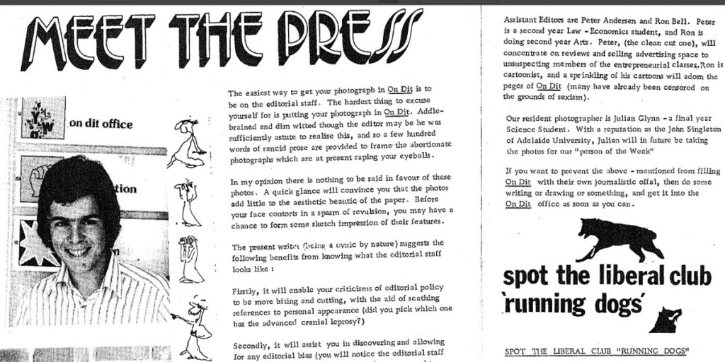 A youthful Nick Xenophon (left) was the last "Liberal Club running dog" to hold the editorship of On Dit back in 1977.