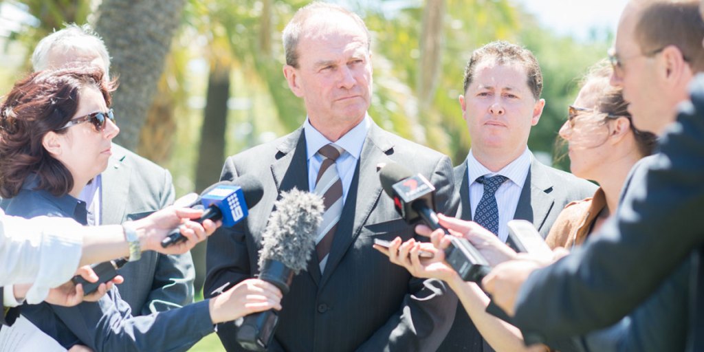 Martin Hamilton-Smith (centre) and Jack Snelling. Photo: Nat Rogers/InDaily