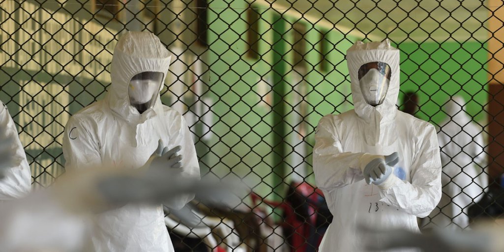 Sierra Leone health workers being trained to treat ebola-infected patients.
