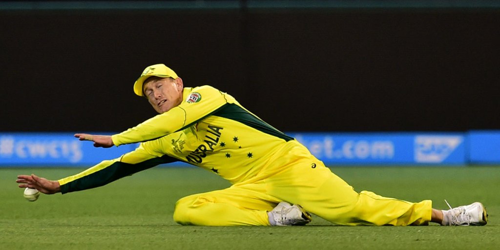 Australia's George Bailey misses a catch during a Cricket World Cup warm-up match against the UAE.