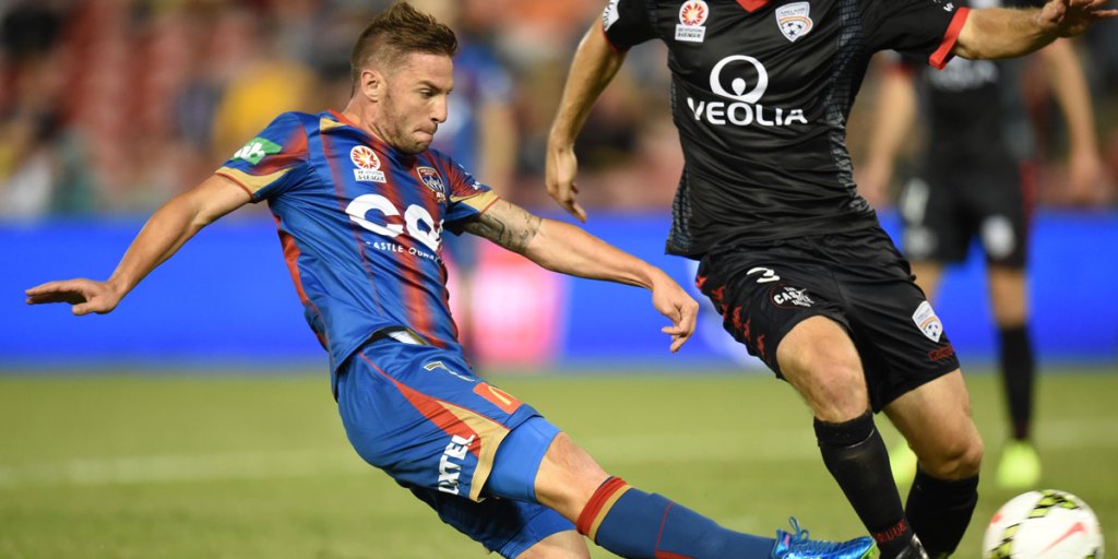 Jeronimo Neumann about to score against his old team Adelaide.