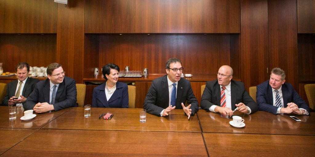 A new Liberal unit run from leader Steven Marshall's office aims to make MPs such as Tim Whetstone (far left) more tech-savvy