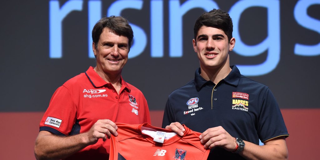 High hopes: Melbourne coach Paul Roos with #2 draft pick Christian Petracca during the AFL draft in November.