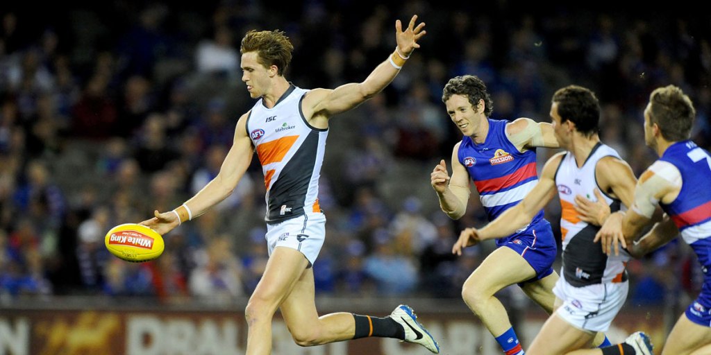 Bulldogs' star recruit Tom Boyd in action for his old club, GWS, against his now teammates.