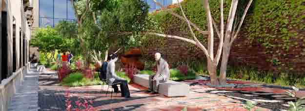 Hypothetical politicians relax in their proposed Parliamentary Garden