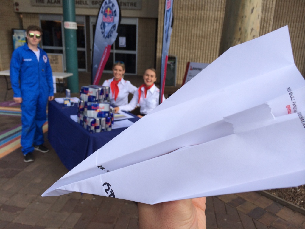 Hundreds of Flinders University students showed off their paper plane making skills last week to try to win a trip to Austria as part of Red Bull's Paper Wings competition. Photo: Grant Smyth