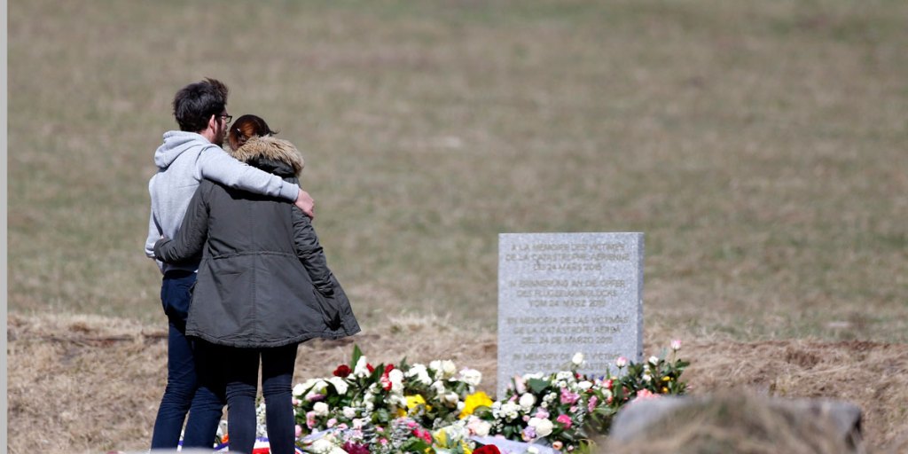 Relatives of the victims of the Germanwings air crash visit the memorial in Le Vernet, south-eastern, France.