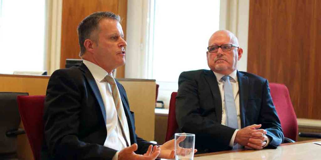 Coroner Mark Johns with his deputy Anthony Schapel. Photo: Michael Errey/InDaily