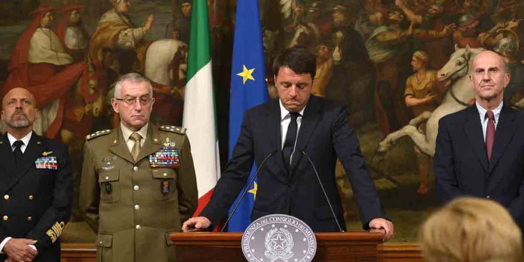 Italian Prime Minister Matteo Renzi gives a press conference on the shipwreck of a migrant boat off the Libyan coast.