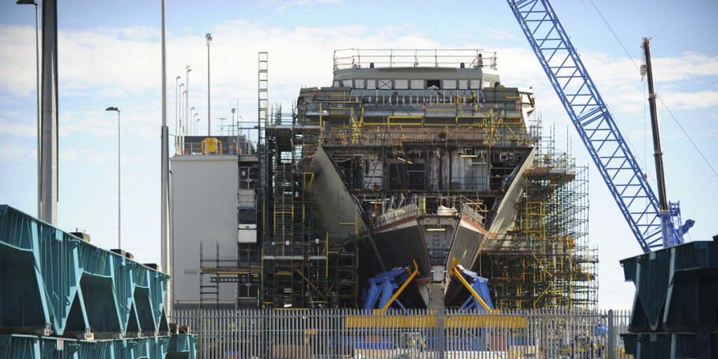 The Air Warfare Destroyer "Hobart" under construction in Adelaide.