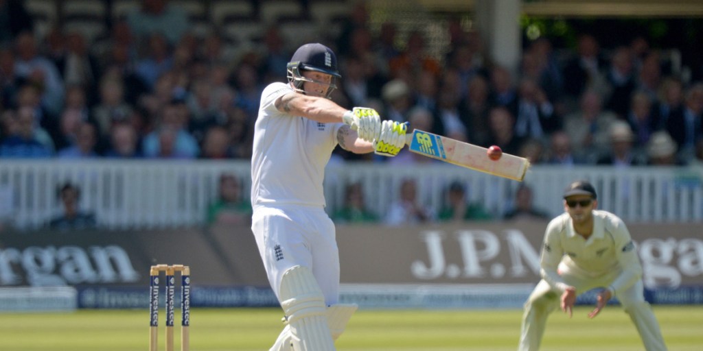 England's Ben Stokes hits a six during day one of the first Test at Lord's.