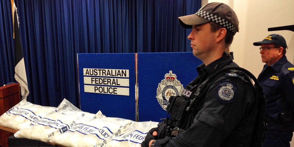 An Australian Federal Police officer at a press conference in Sydney on Friday to announce the seizure of 150kg of Ice.