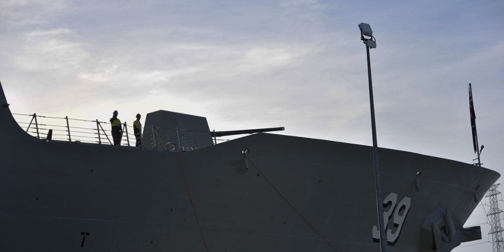 The launch of the first air warfare destroyer in Adelaide in May. AAP photo