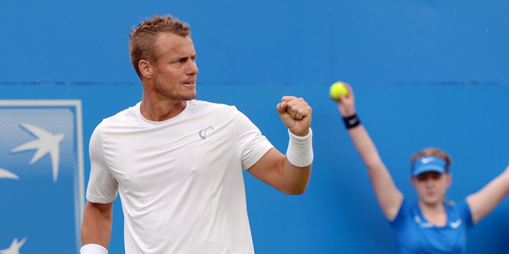 A fired up Lleyton Hewitt during his final appearance at Queen's Club.