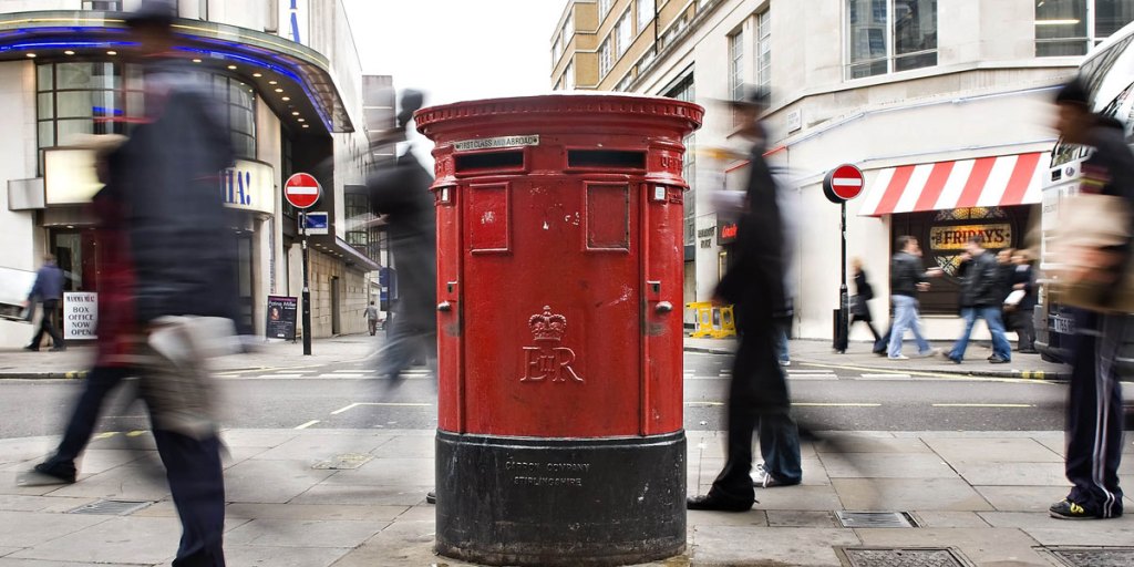 A Royal Mail postbox in central London.