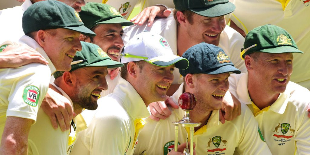 Australia's Test team with the Frank Worrell trophy. 