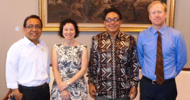Indonesia's Secretary of State and Flinders graduate, Professor Dr Pratikno, left, with Flinders University's Professor Nancy Cromar, Dr Priyambudi Sulistiyanto and Mr Matt Taverner.
