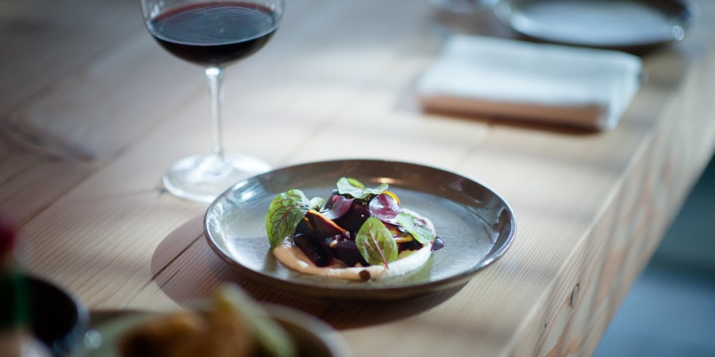 Roasted beetroot and a glass of Penfolds 2013 Bin 23 Pinot Noir. Photo: Nat Rogers/InDaily